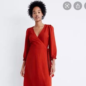 💃 Madewell || Linen-Blend Puff Sleeve Wrap Dress